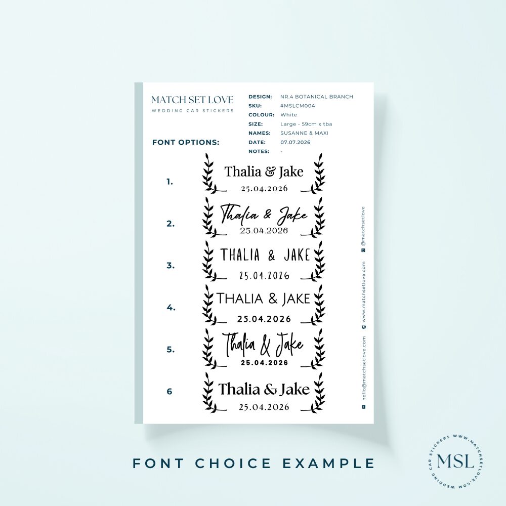 Sample of Font options Botanical Branch