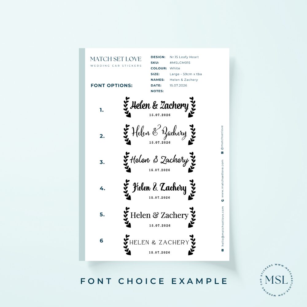 Sample of Font options Leafy Heart