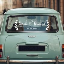 Leafy Heart Wedding Car Decal – Personalized Botanical Wedding Vinyl Sticker #15