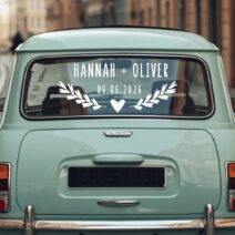 Heart Laurel Wedding Car Sticker – Personalized Name & Date Vinyl Decal #7