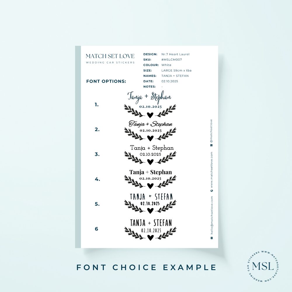 Sample of Font options Heart Laurel