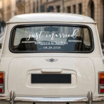 Signature Just Married Wedding Car Decal – Personalized Names & Date