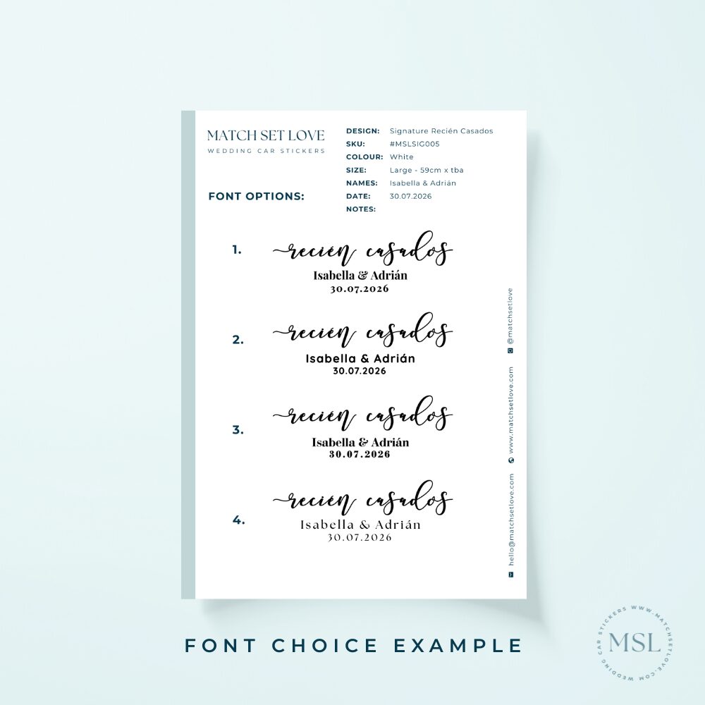 Sample of Font options Recien Casados