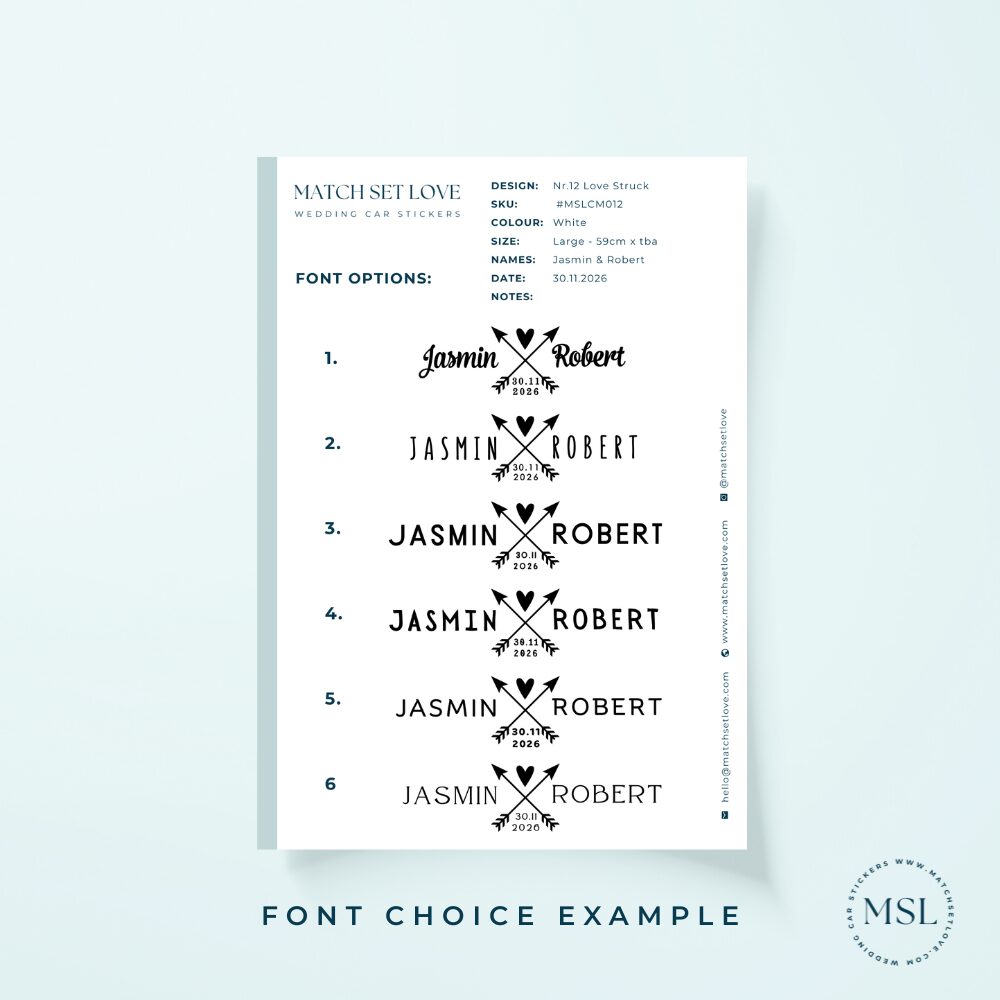 Sample of Font options Love Struck