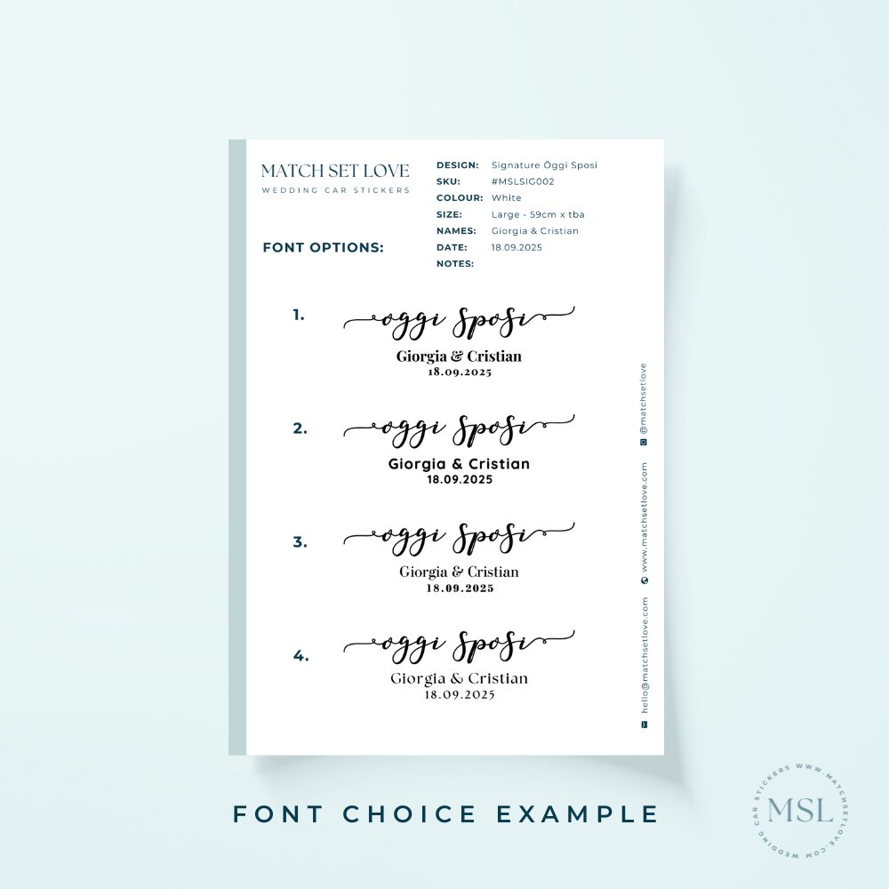 Sample of Font options Oggi Sposi