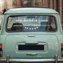 We’ve Decided on Forever Wedding Car Decal — Personalized Quote with Names & Date (Custom Wedding Car Vinyl)