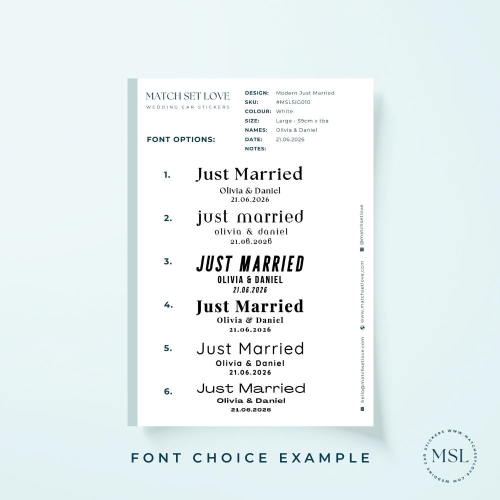 Modern Custom Just Married Font Optoin Sample Modern Custom Just Married Font Optoin Sample