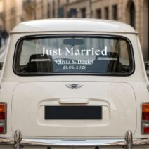 Modern Just Married Wedding Car Decal – Personalized Names & Date